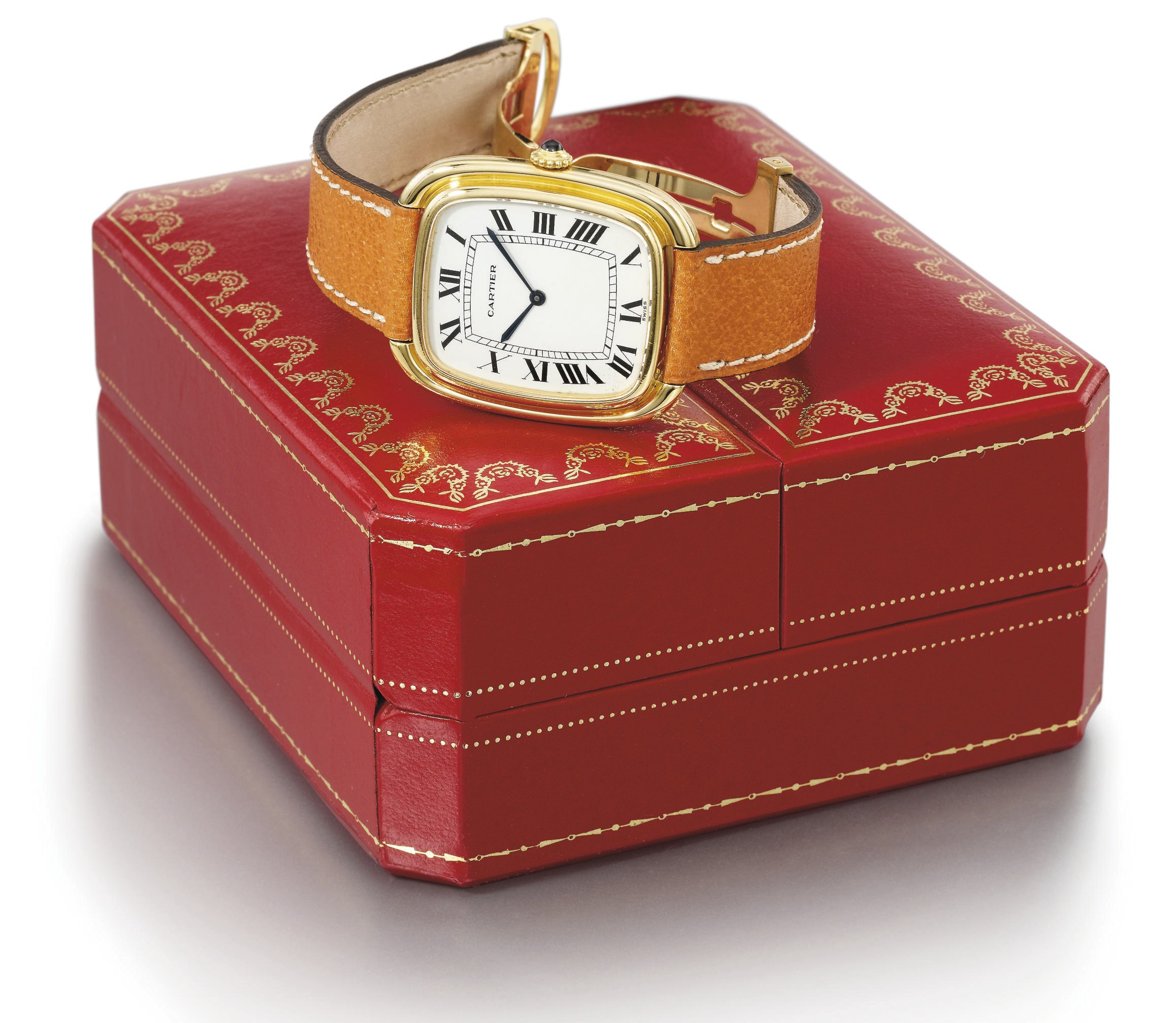 Cartier. An 18K gold square wristwatch