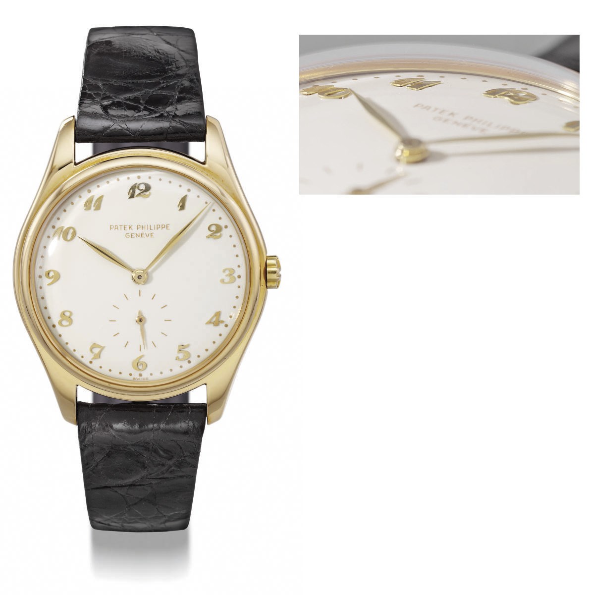 Patek Philippe. A extremely fine, rare and attractive 18K gold automatic wristwatch with enamel dial and Breguet numerals