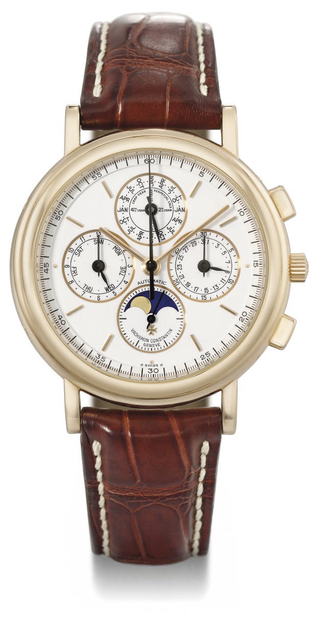 Vacheron Constantin. A fine 18K pink gold automatic perpetual calendar chronograph wristwatch with moon phases