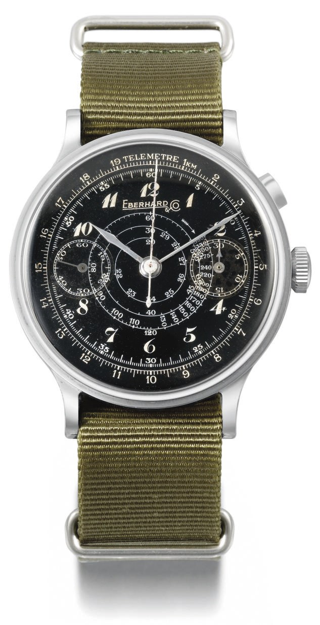Eberhard. A large stainless steel single button chronograph wristwatch