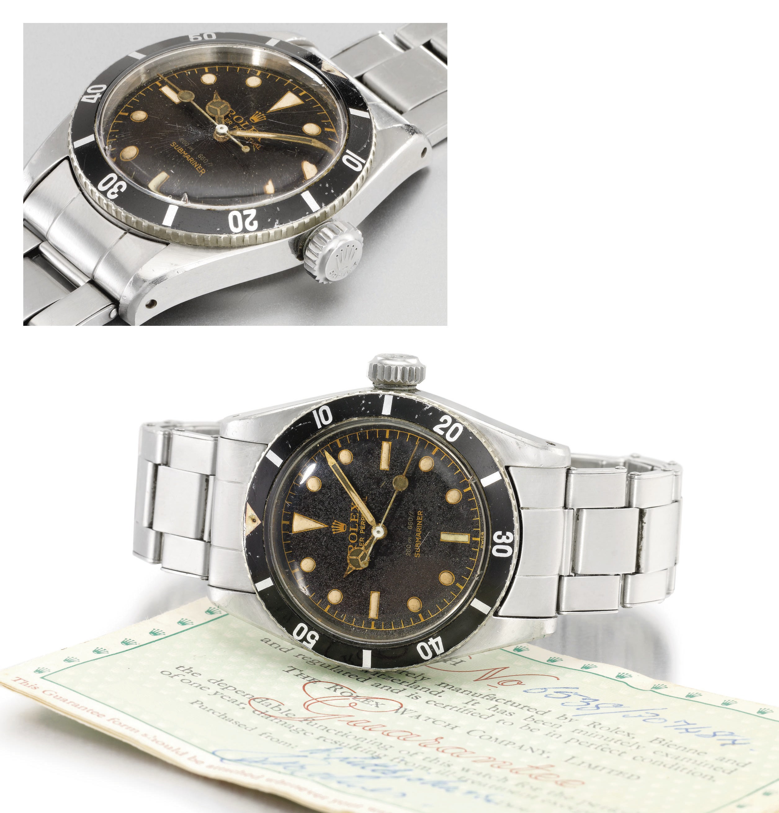 Rolex. A very fine and rare stainless steel automatic wristwatch with sweep centre seconds, bracelet and Guarantee