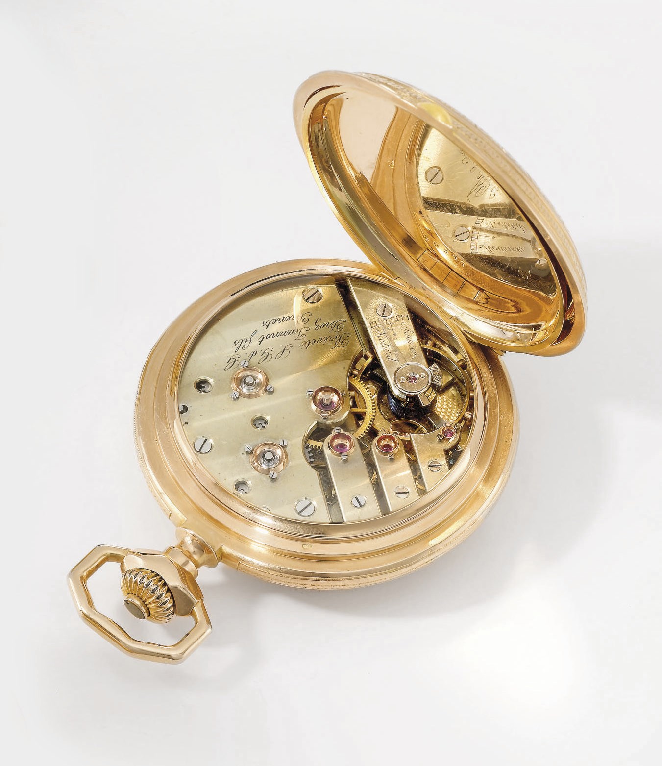 Jeannot Droz. A fine 18K gold hunter case keyless pocket chronometer
