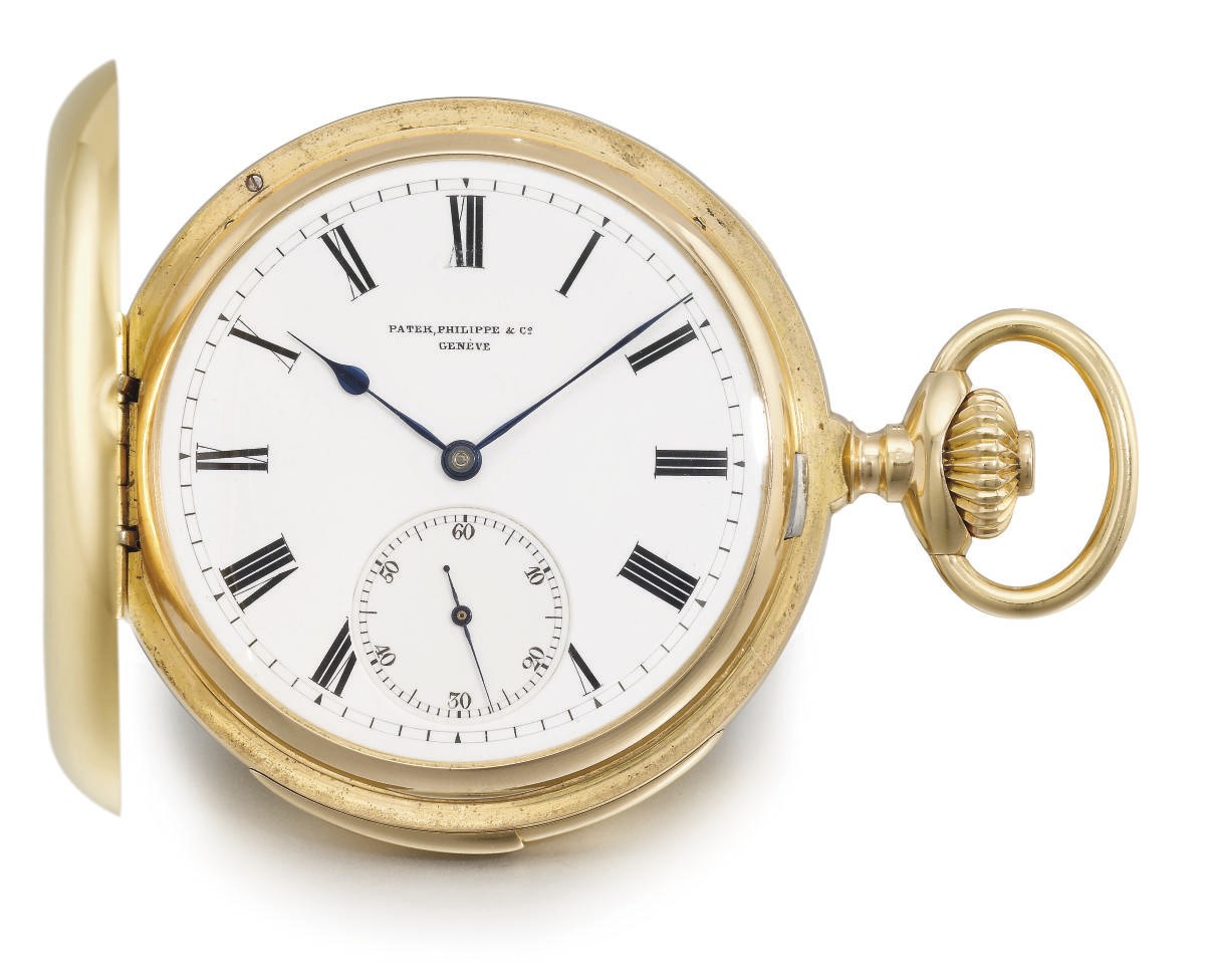 Patek Philippe. A fine and rare 18K pink gold hunter case minute repeating keyless lever watch with Bulletin de Marche