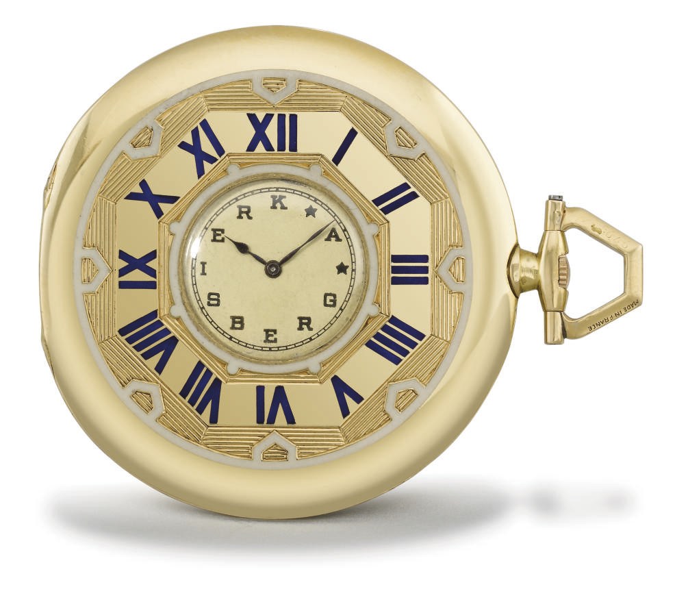 Cartier. A fine and unusual 18K gold and enamel ultra slim half hunter case keyless lever dress watch