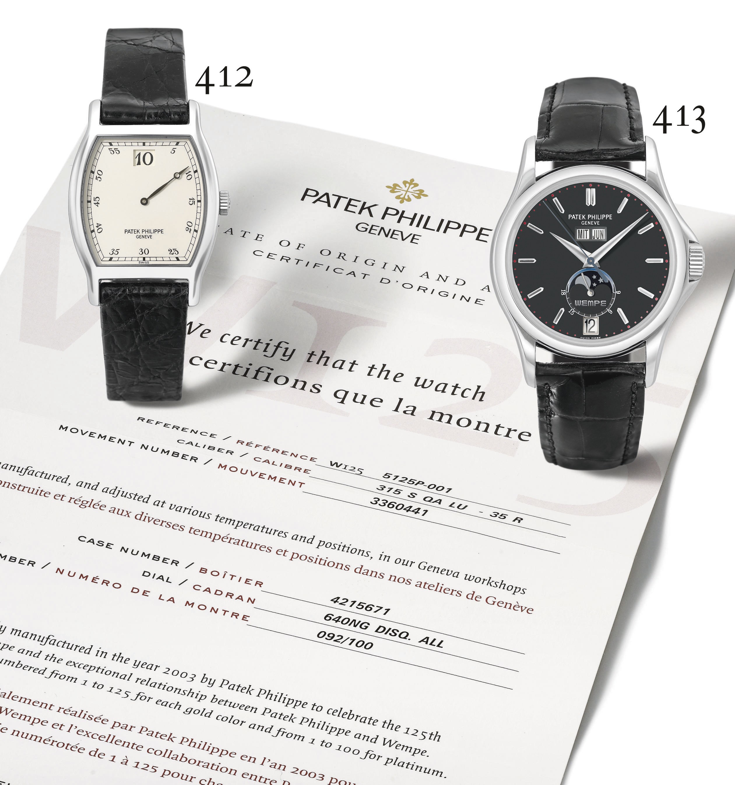 Patek Philippe. A very fine and rare platinum limited edition jump hour wristwatch