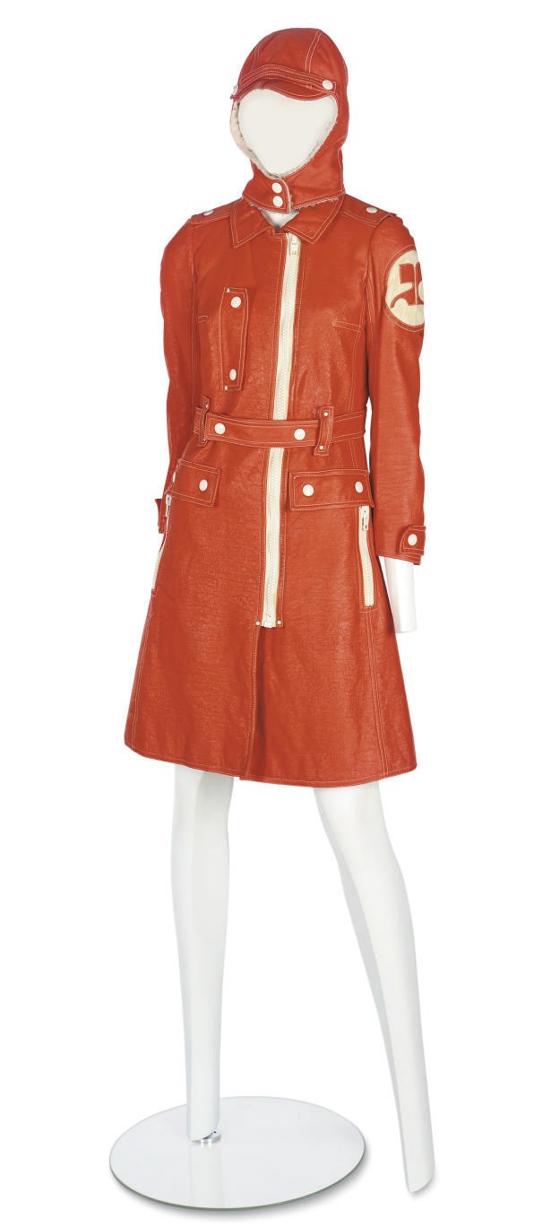 ANDRÉ COURRÈGES (B.1923)  
A 'WET-LOOK' COAT AND MATCHING CAP