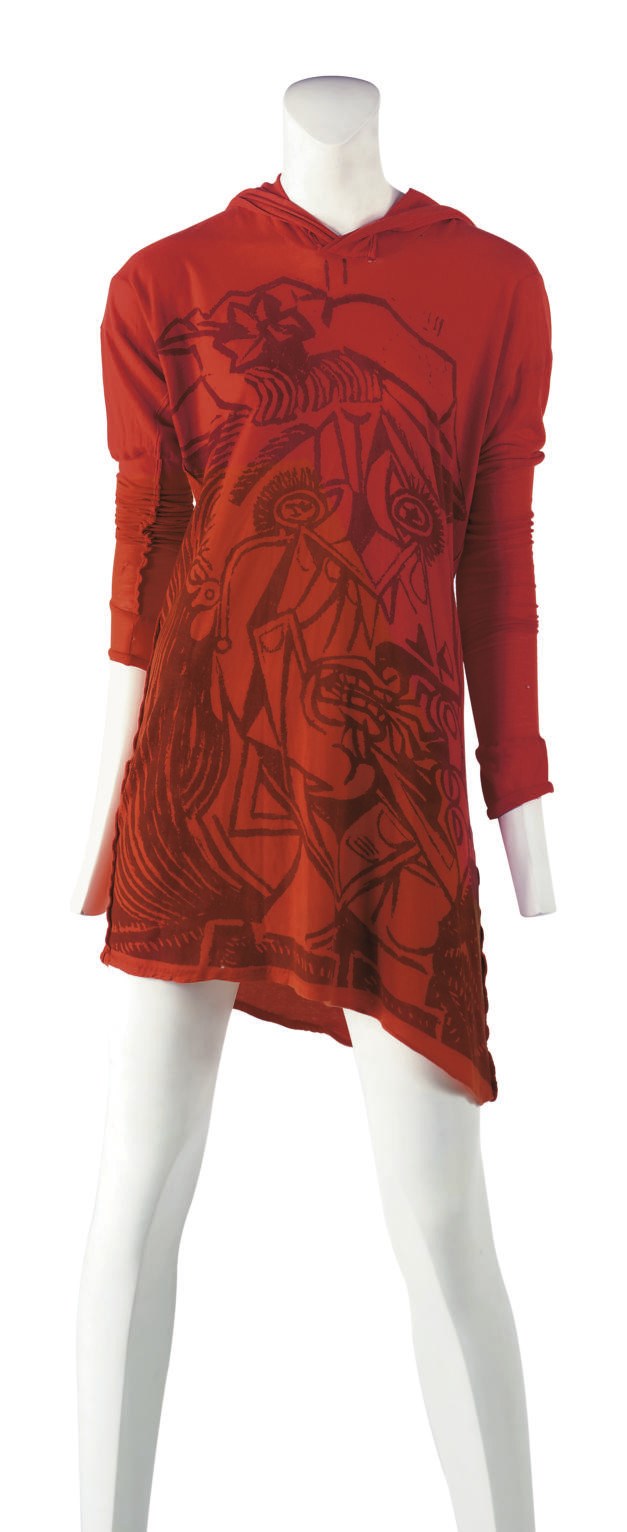 WORLD'S END (F.1981)   
A 'NOSTALGIA OF MUD' COLLECTION HOODED DRESS WITH 'PICASSO' PRINT