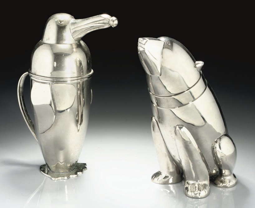 TWO CHROMIUM-PLATED COCKTAIL SHAKERS