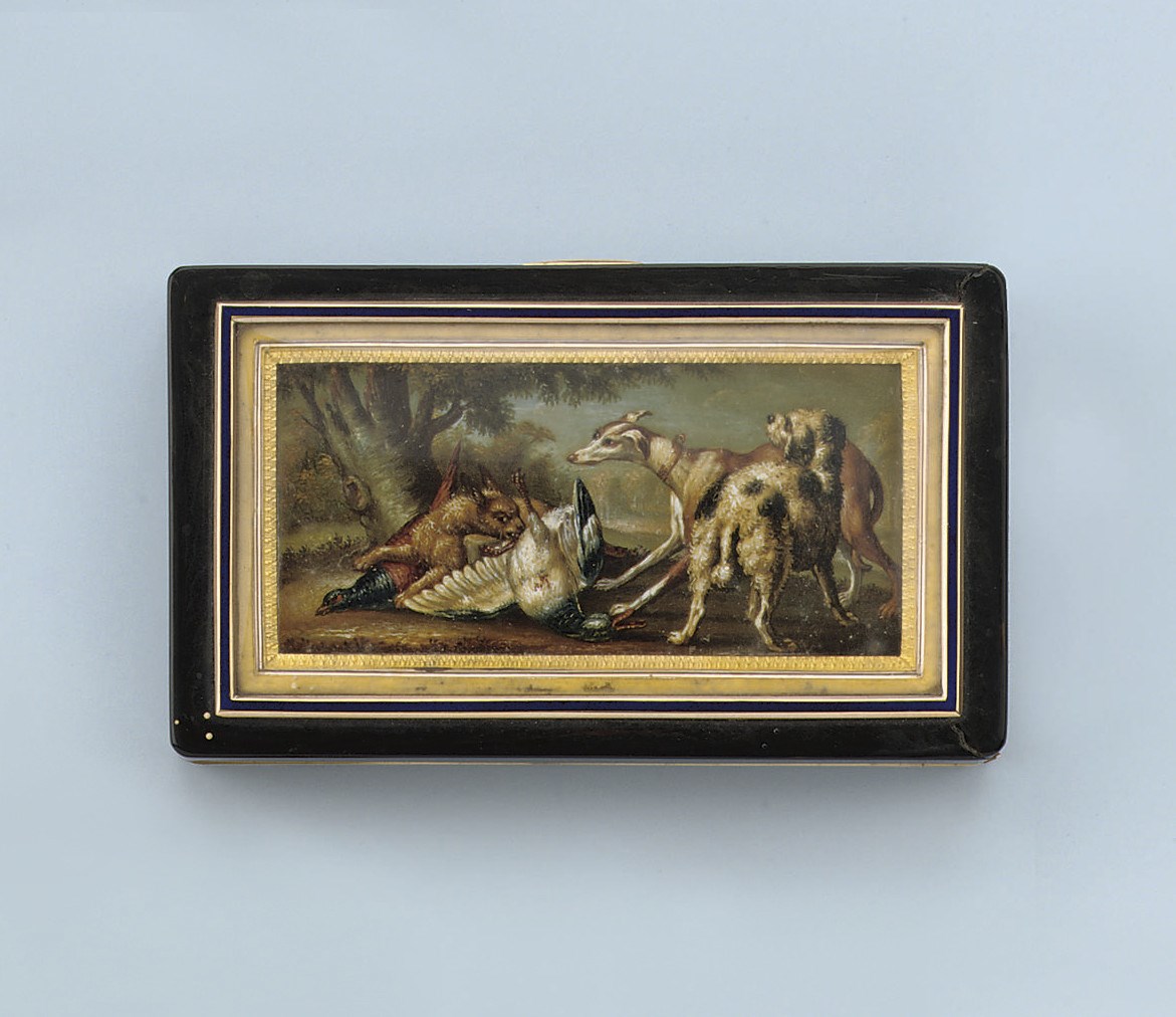 AN ANTIQUE SNUFF BOX WITH MINIATURE PAINTING