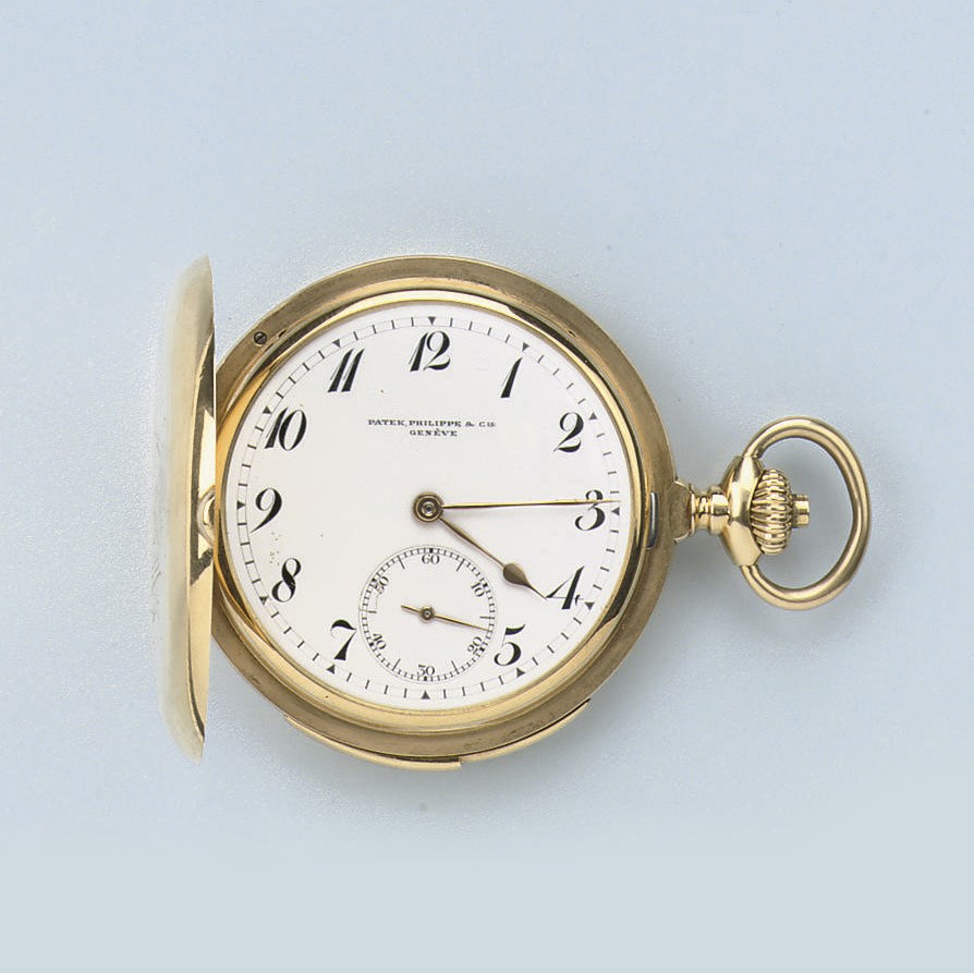 A FINE 18K GOLD HUNTERCASE MINUTE REPEATING KEYLESS LEVER WATCH, BY PATEK PHILIPPE