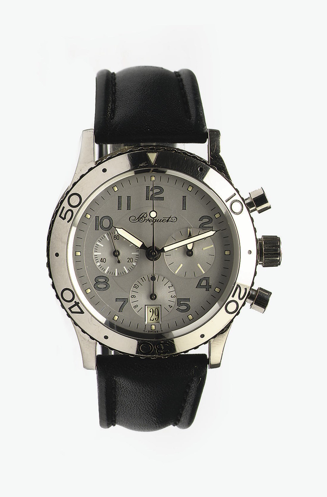 AN 18K WHITE GOLD AUTOMATIC FLY-BACK CHRONOGRAPH WRISTWATCH WITH DATE, BY BREGUET