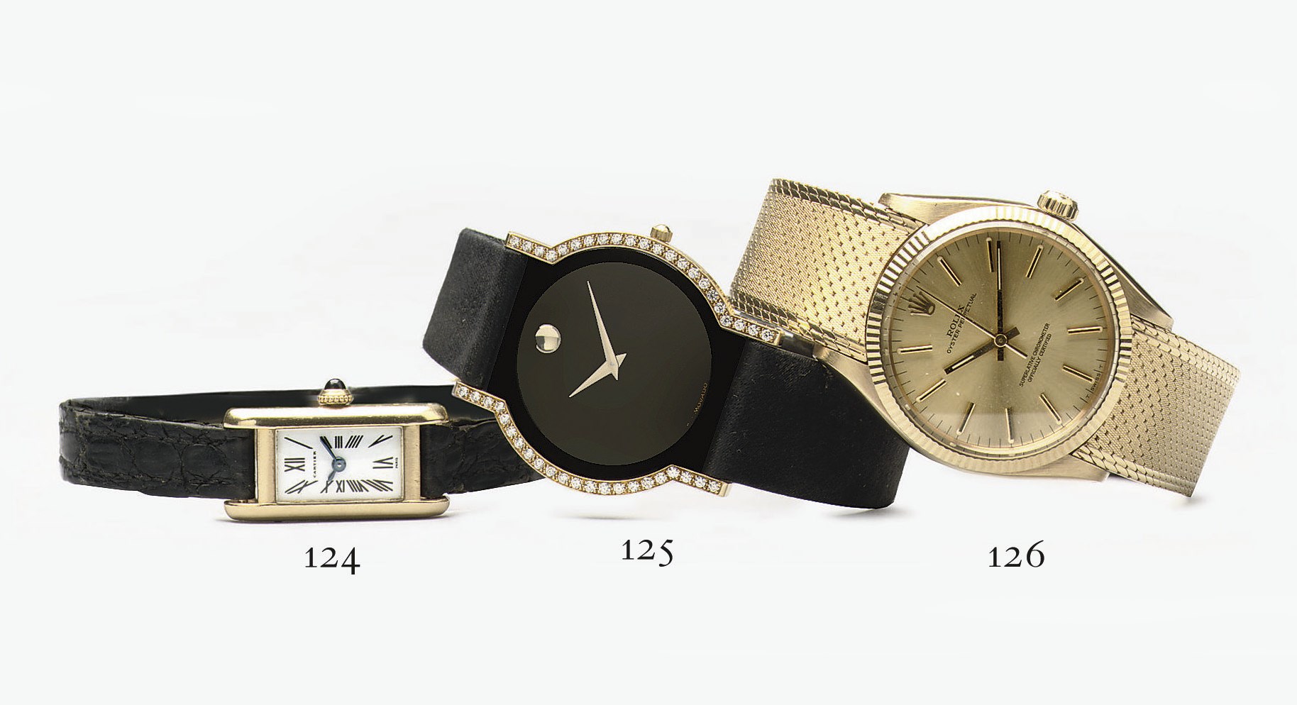 AN 18K GOLD AND DIAMOND WATER RESISTANT WRISTWATCH, BY MOVADO