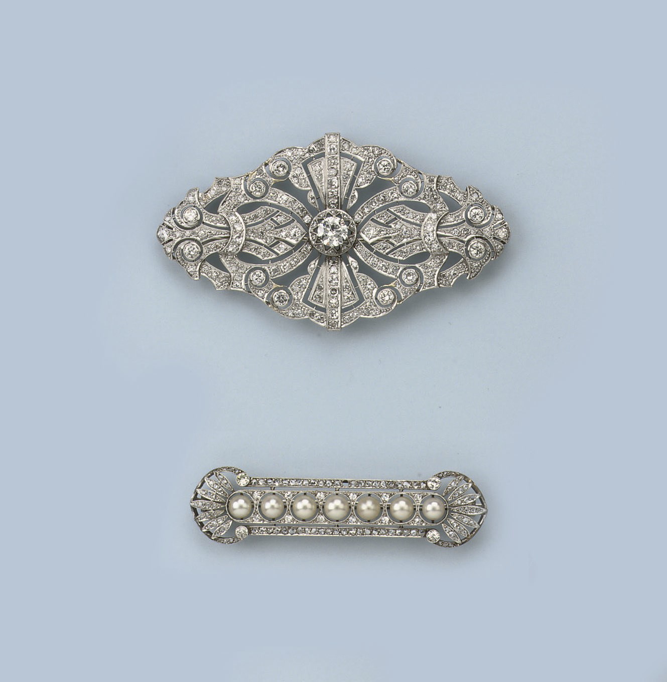 TWO BELLE EPOQUE DIAMOND BROOCHES