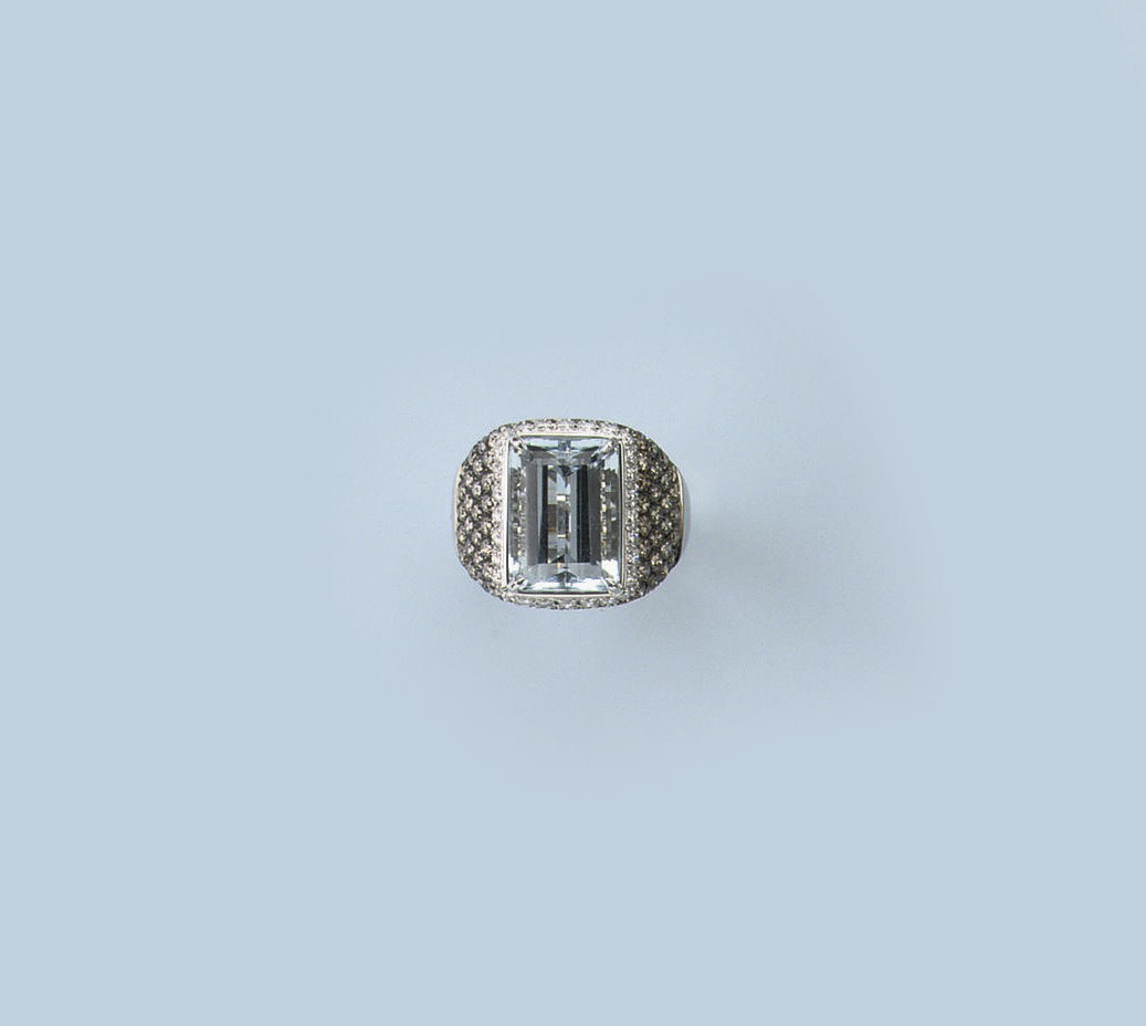 AN AQUAMARINE AND DIAMOND RING, BY MARGHERITA BURGENER