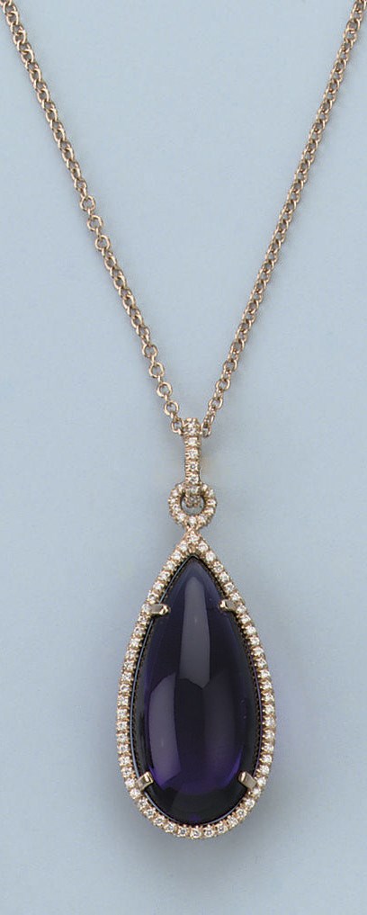 AN AMETHYST AND DIAMOND PENDANT