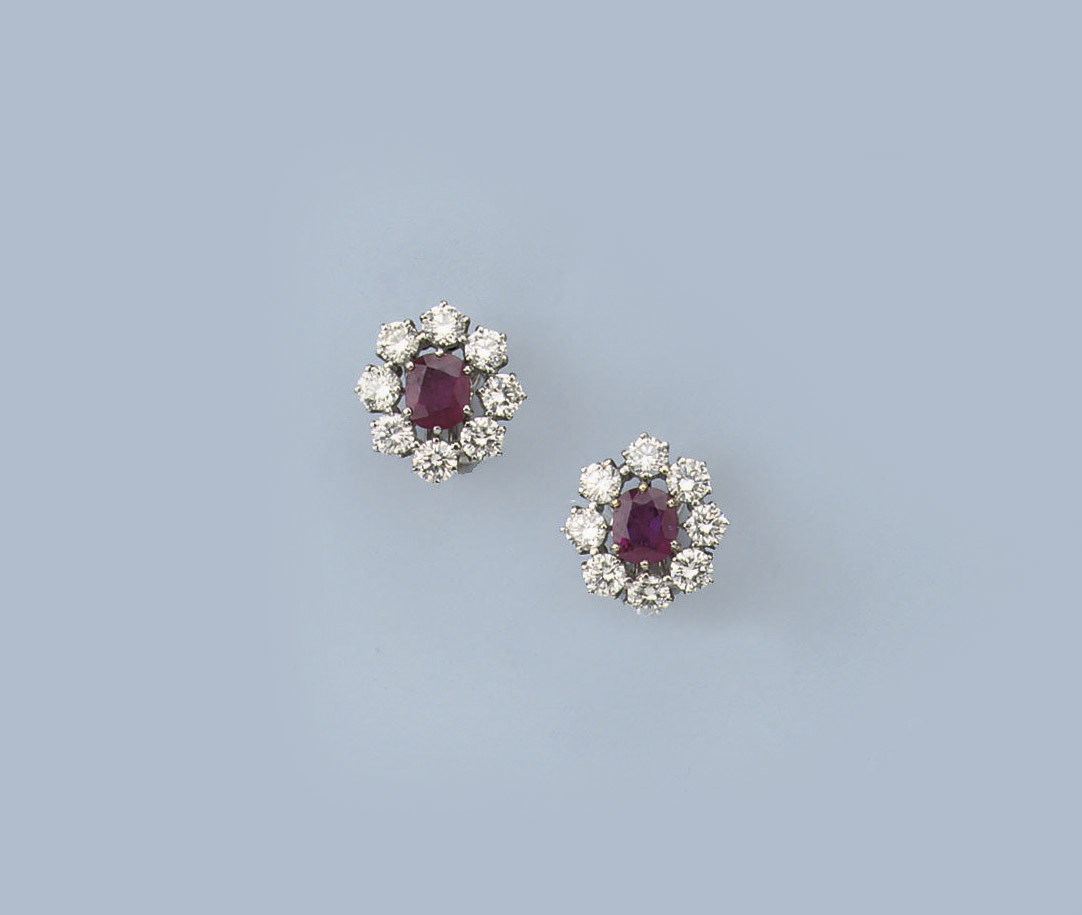 A PAIR OF RUBY AND DIAMOND EARCLIPS