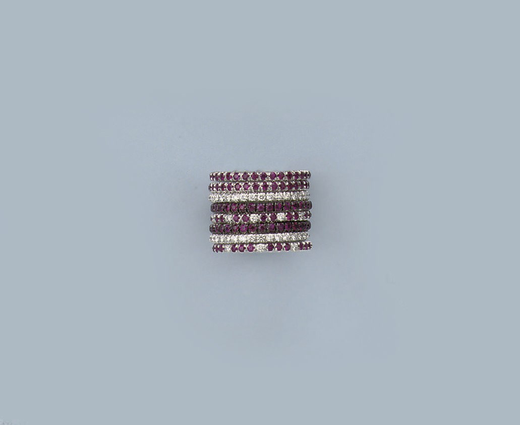 EIGHT RUBY AND DIAMOND ETERNITY RINGS, BY MARGHERITA BURGENER