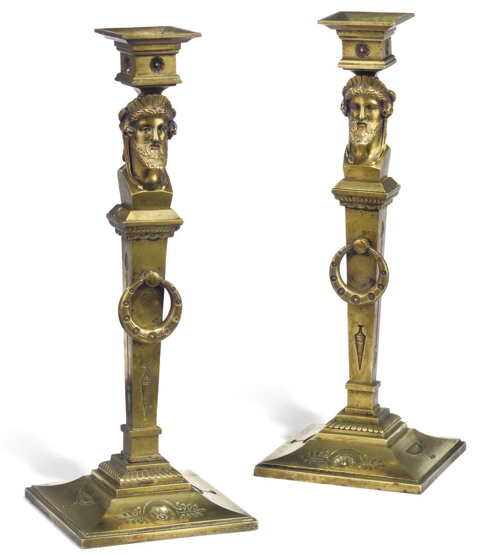A PAIR OF FRENCH GILT-BRONZE CANDLESTICKS