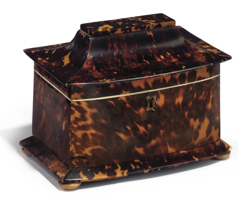 A LATE REGENCY TORTOISESHELL TEA CADDY