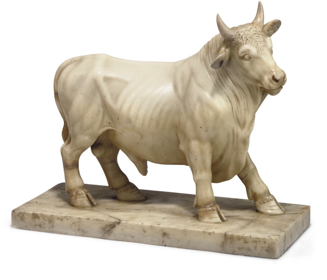 AN ITALIAN ALABASTER MODEL OF A BULL