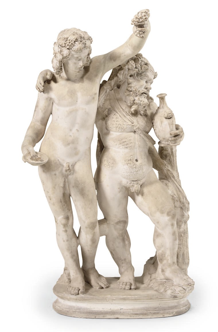A FRENCH PLASTER GROUP OF BACCHUS AND SILENUS