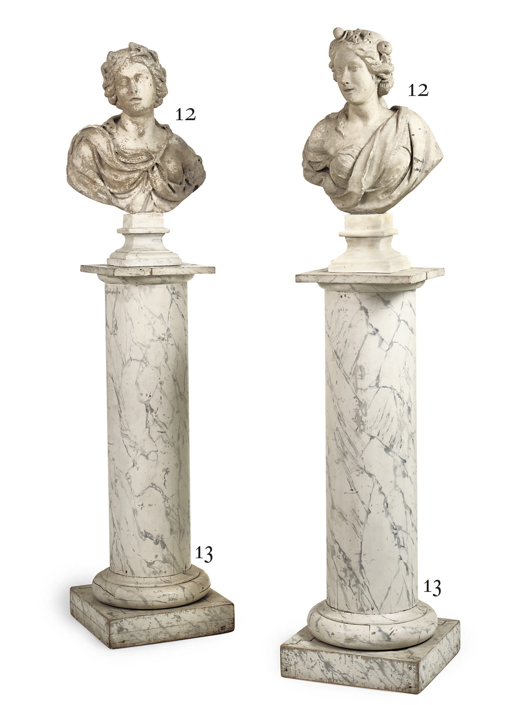 A PAIR OF ITALIAN PAINTED PINE PEDESTAL COLUMNS