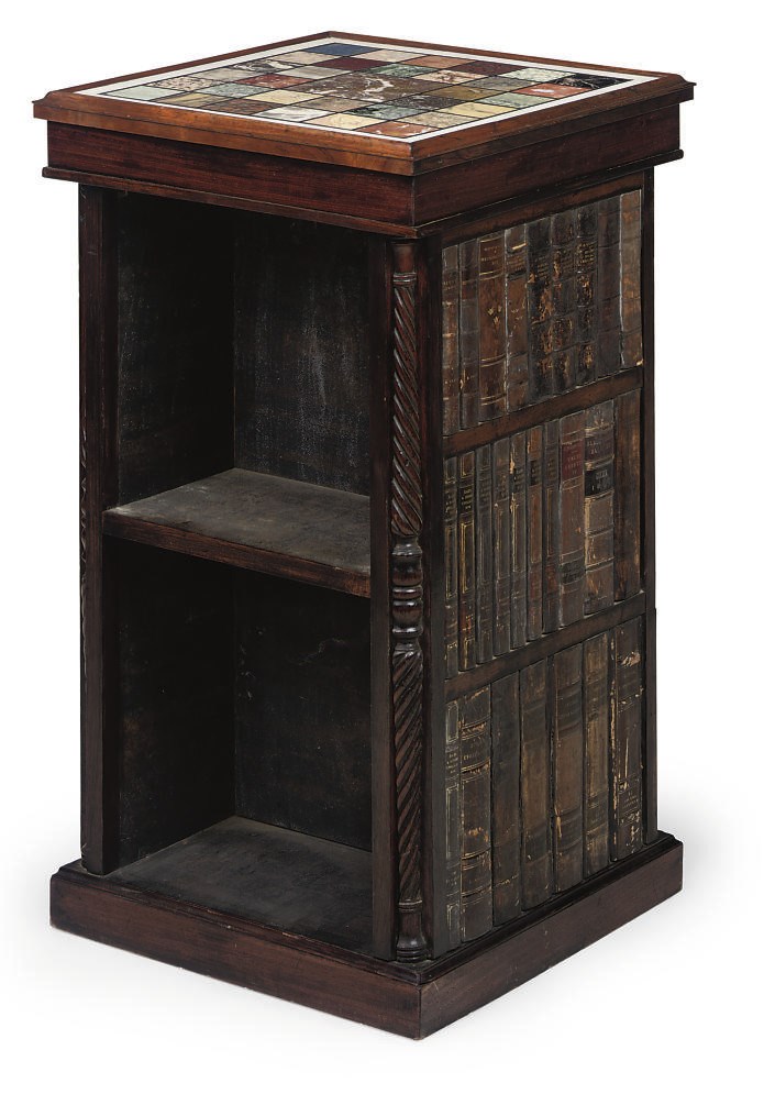 A ROSEWOOD MAHOGANY AND SPECIMEN MARBLE DWARF BOOKCASE