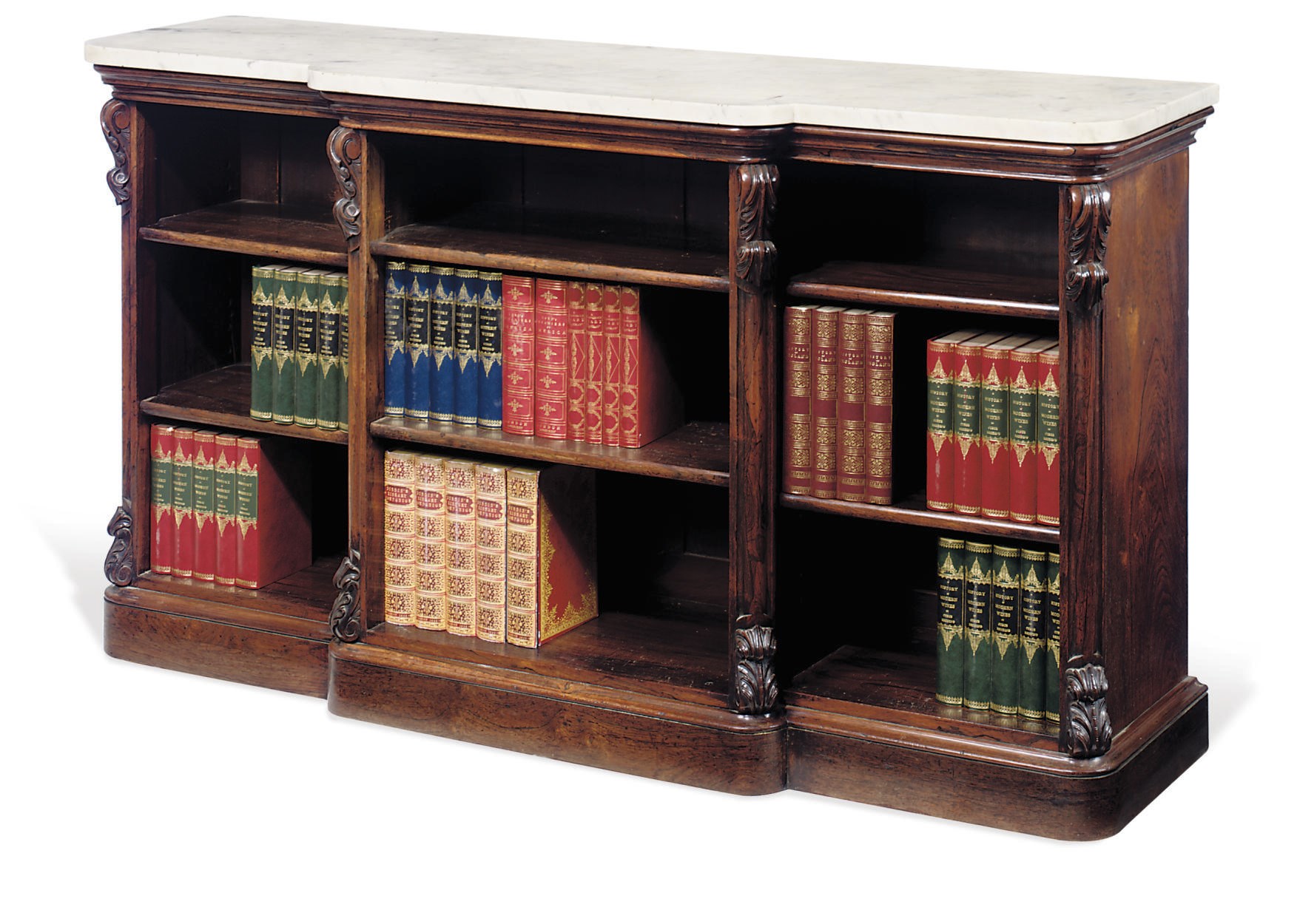 A VICTORIAN ROSEWOOD BREAKFRONT DWARF BOOKCASE