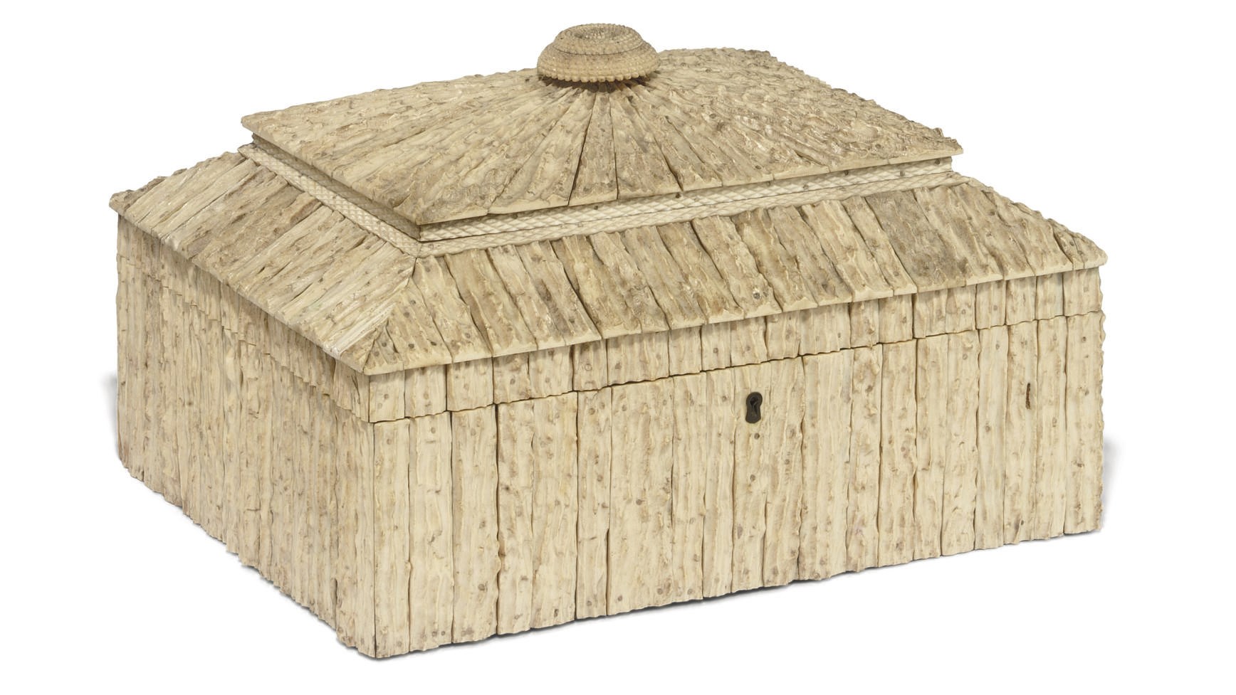 AN ANGLO-INDIAN ELK HORN VENEERED SEWING CASKET