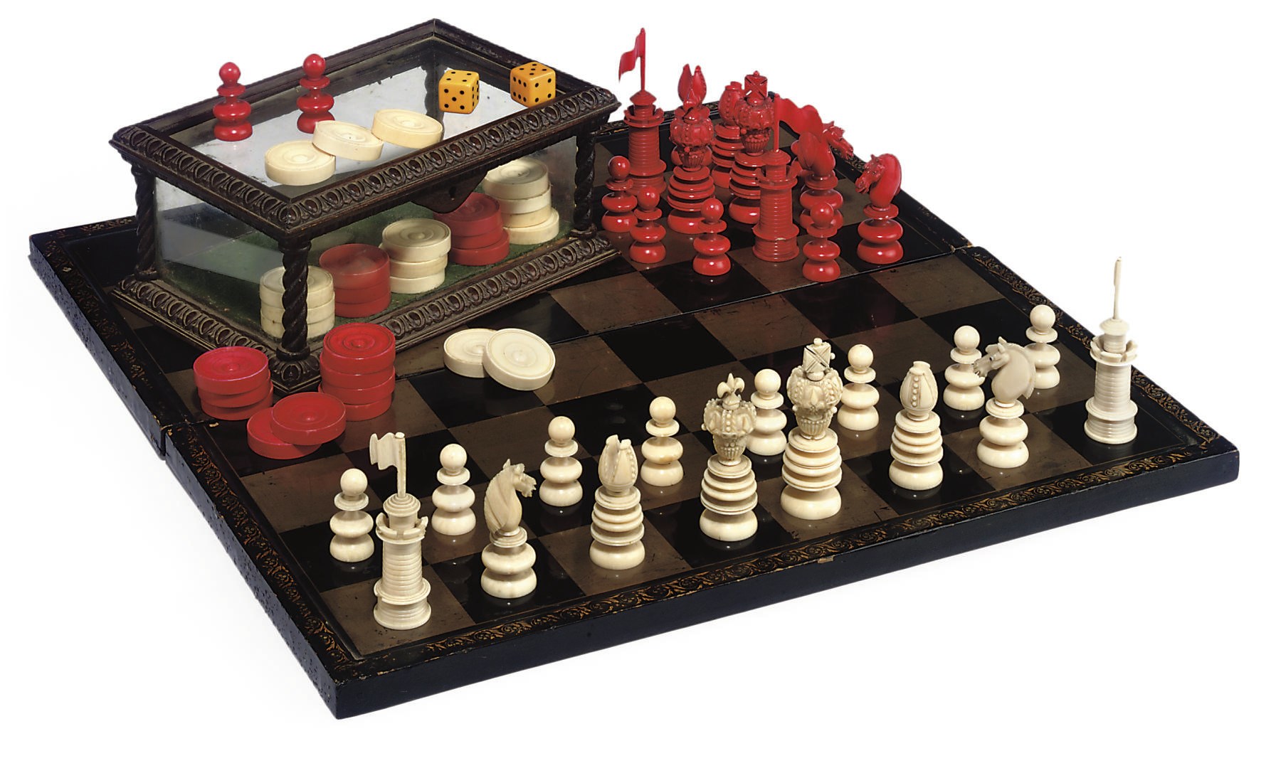 A VICTORIAN BARLEYCORN PATTERN IVORY CHESS SET