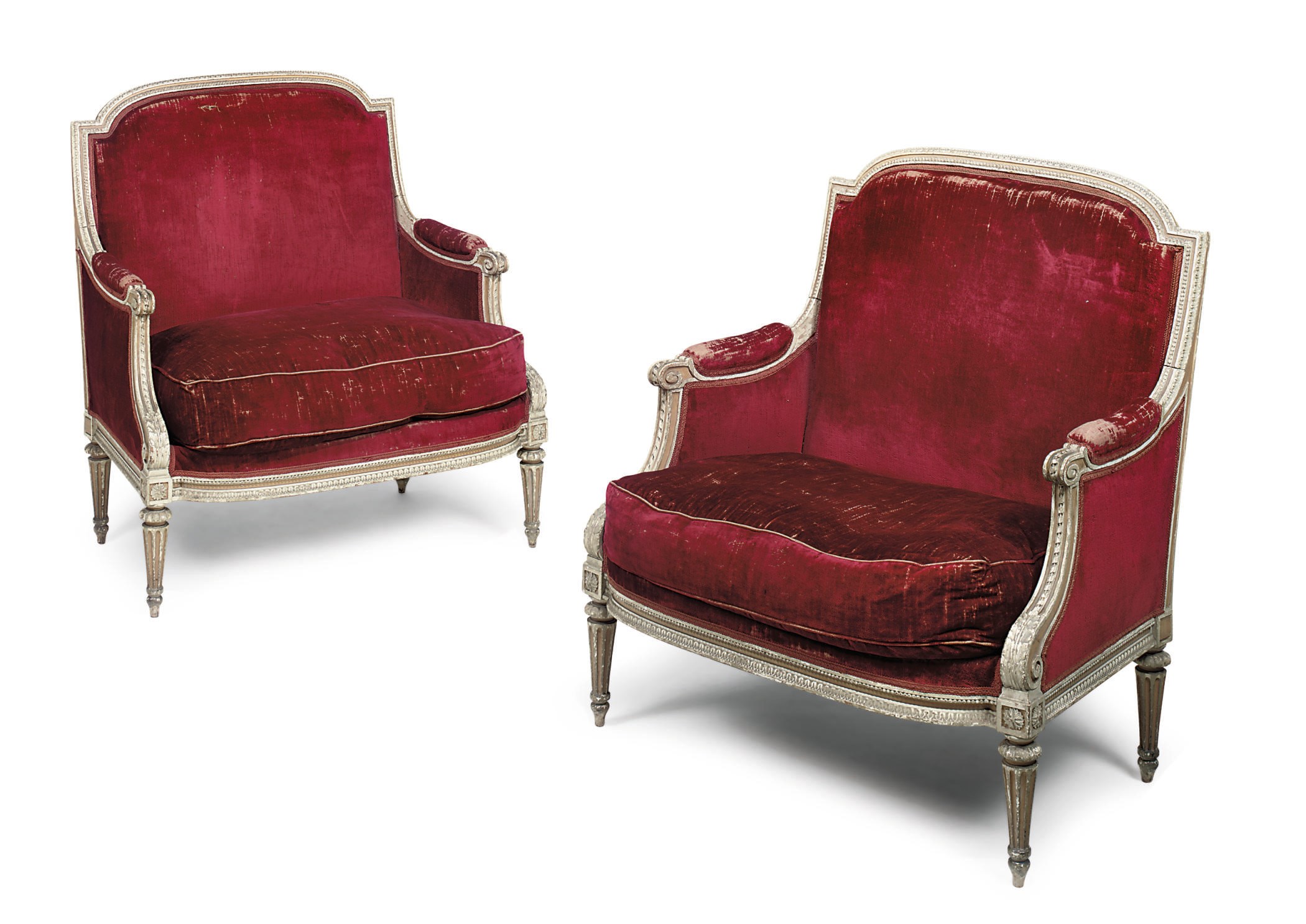A PAIR OF FRENCH GREY AND YELLOW PAINTED MARQUISES