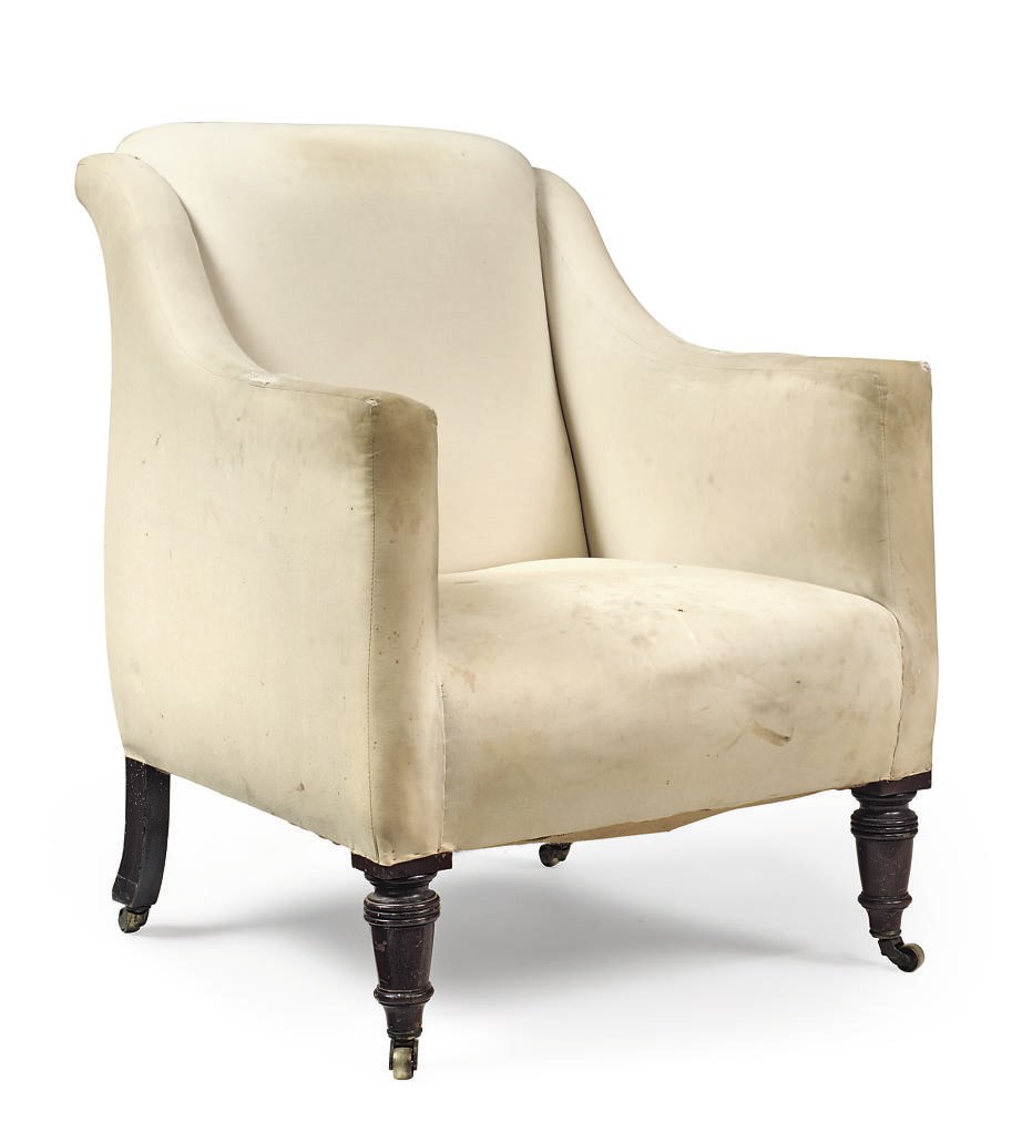 A VICTORIAN WALNUT EASY ARMCHAIR