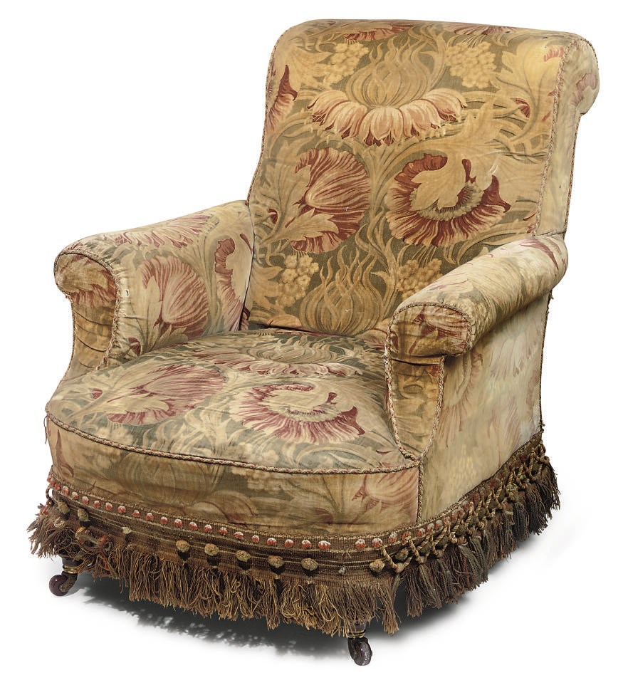 A VICTORIAN BEECH EASY ARMCHAIR