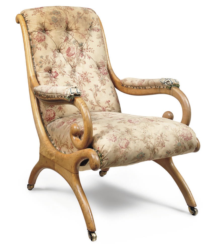 A SCOTTISH VICTORIAN MAPLE EASY ARMCHAIR
