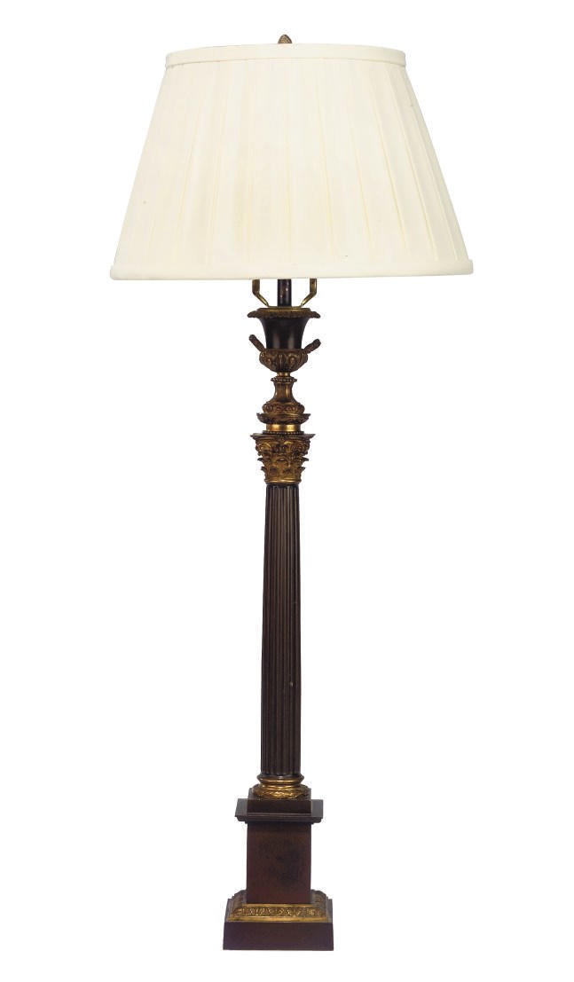 A PARCEL-GILT BRONZE COLUMNAR TABLE LAMP