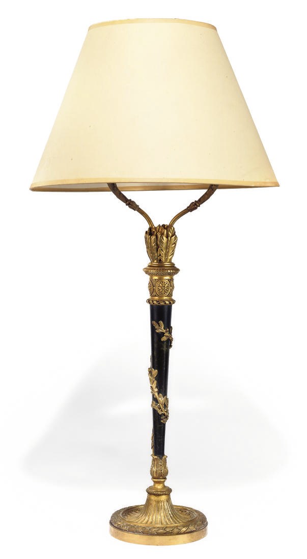 A FRENCH GILT AND PATINATED BRONZE TABLE LAMP