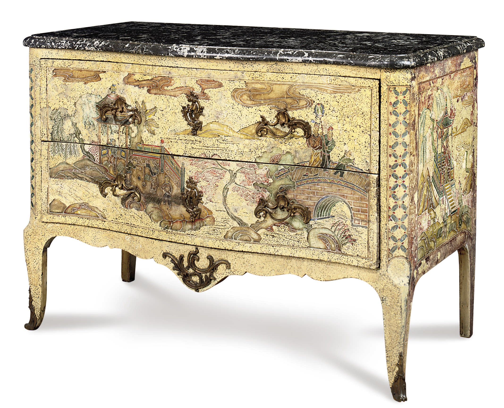 A FRENCH ORMOLU-MOUNTED AND CHINESE COROMANDEL LACQUER SERPENTINE COMMODE