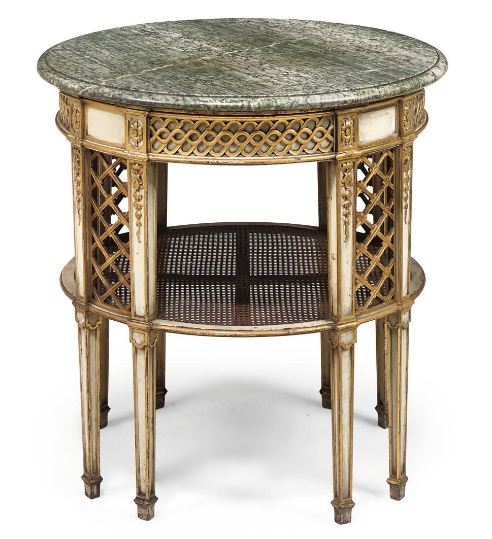 A FRENCH WHITE PAINTED AND PARCEL-GILT CENTRE TABLE