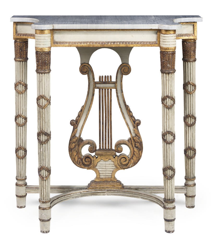 A FRENCH GILTWOOD AND GREY PAINTED CONSOLE