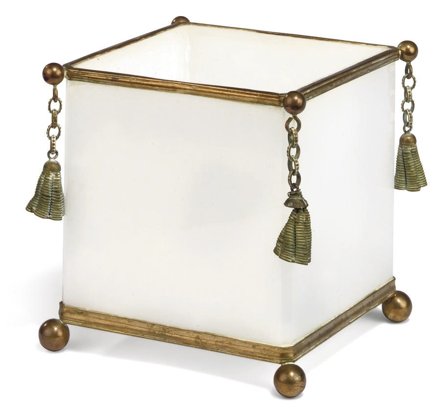 A FRENCH GILT-BRASS AND OPALINE CACHE-POT