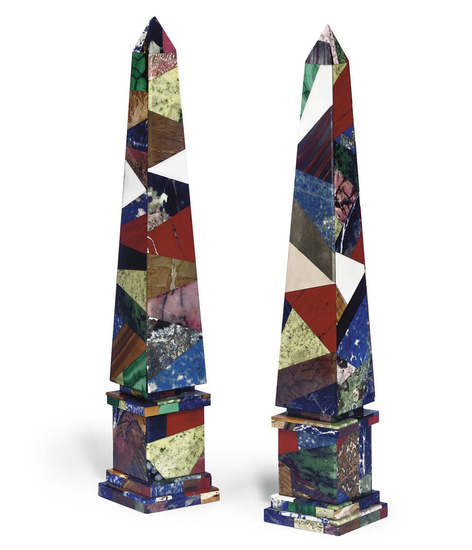 A PAIR OF SPECIMEN MARBLE OBELISKS