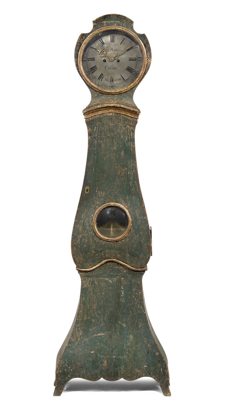 A Swedish painted striking longcase clock