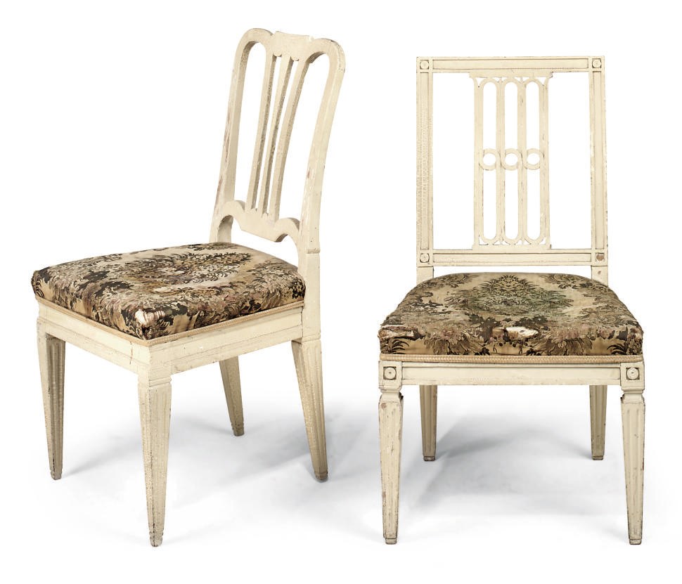 A DUTCH WHITE PAINTED BEECH DINING CHAIR