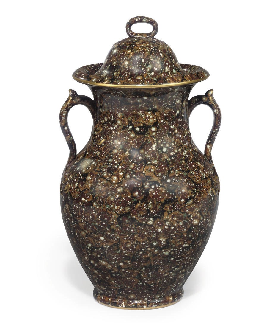 AN STAFFORDSHIRE PEARLWARE TWO-HANDLED VASE AND COVER