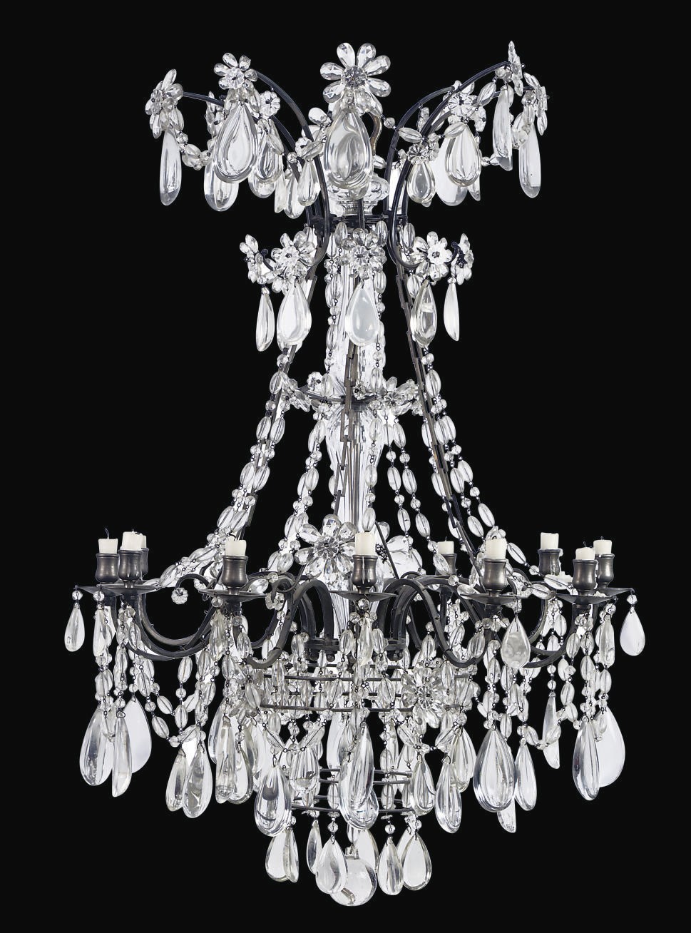 A FRENCH BRASS AND GLASS TWELVE-LIGHT CHANDELIER