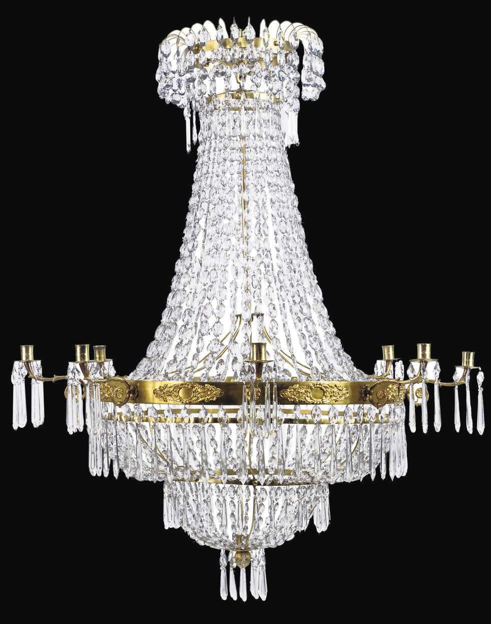 A GILT-BRASS AND GLASS EIGHT-LIGHT CHANDELIER