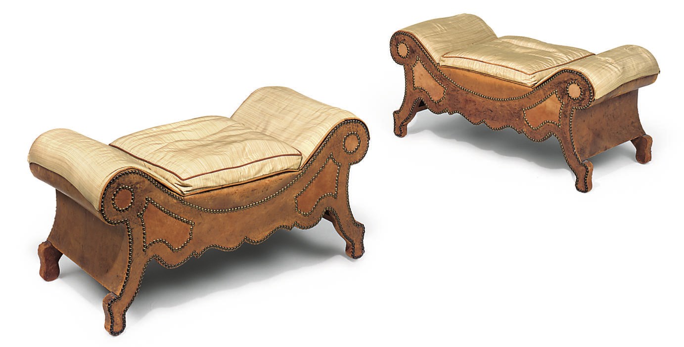 A PAIR OF ITALIAN LEATHER STOOLS