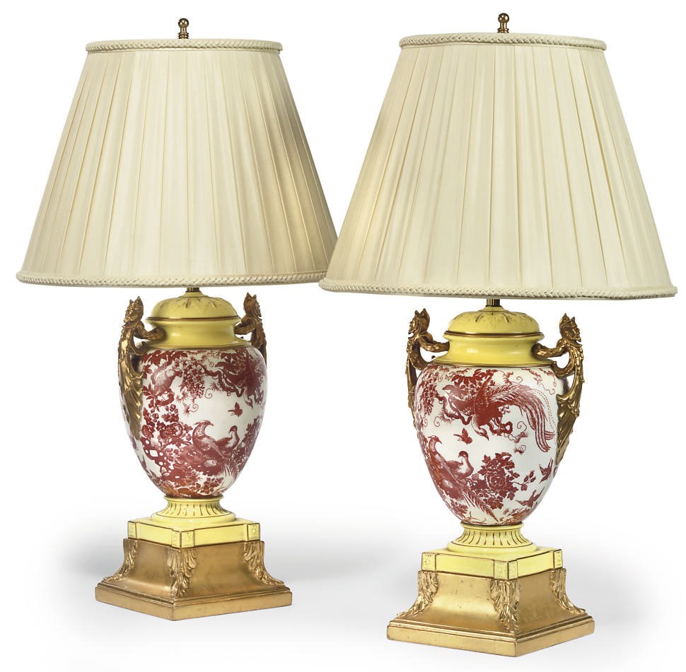 A PAIR OF ROYAL CROWN DERBY PORCELAIN LAMPS