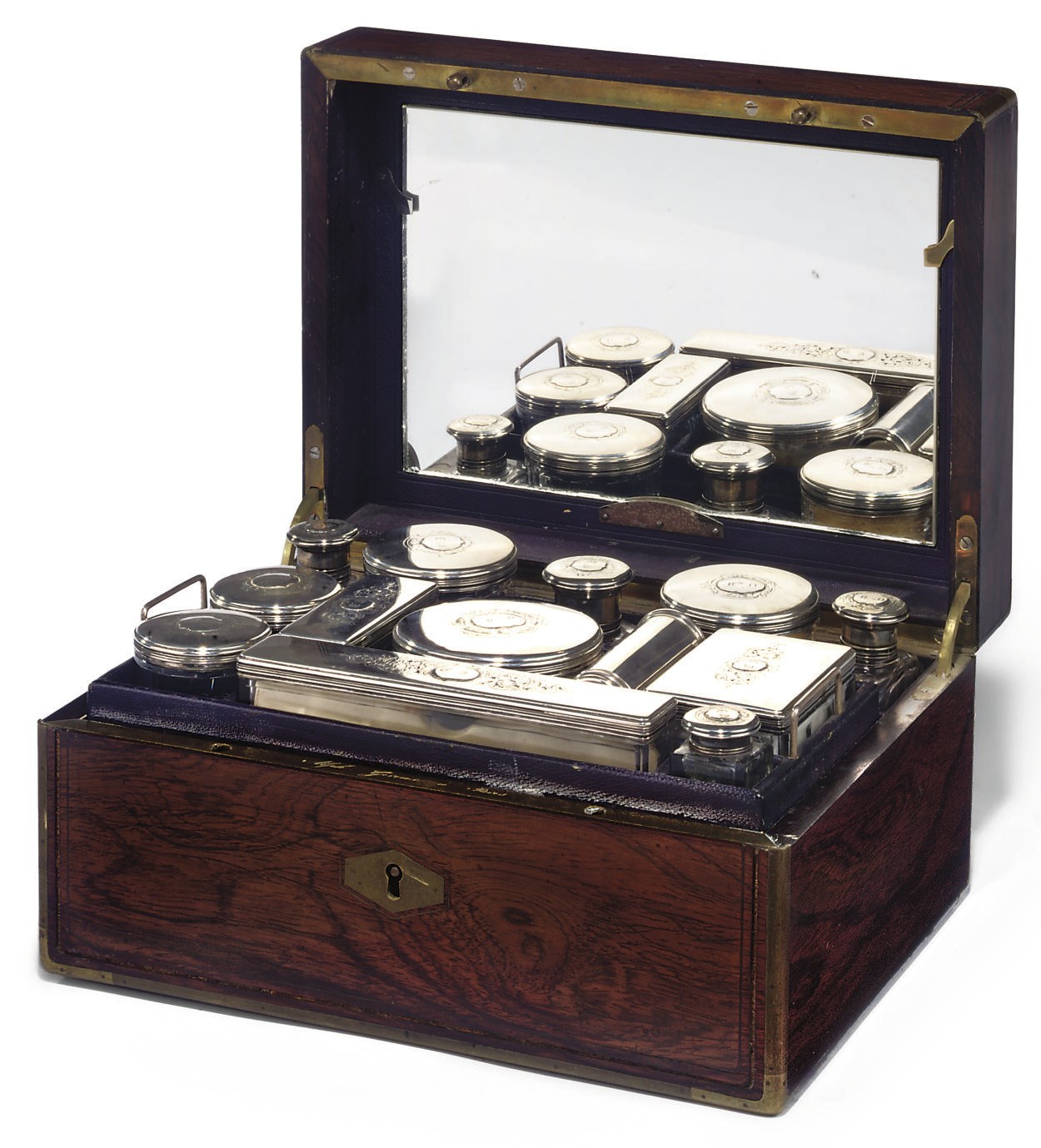 A FRENCH BRASS-MOUNTED ROSEWOOD DRESSING BOX