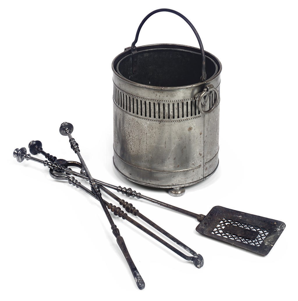 A SET THREE LATE REGENCY STEEL FIRE-IRONS